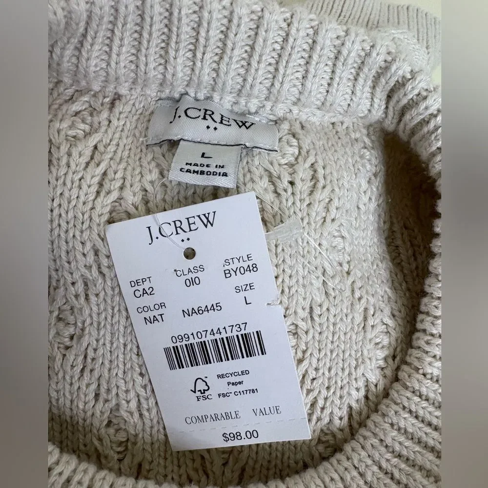 NWT J. Crew Women's Ivory Cable Knit Sweater Lg